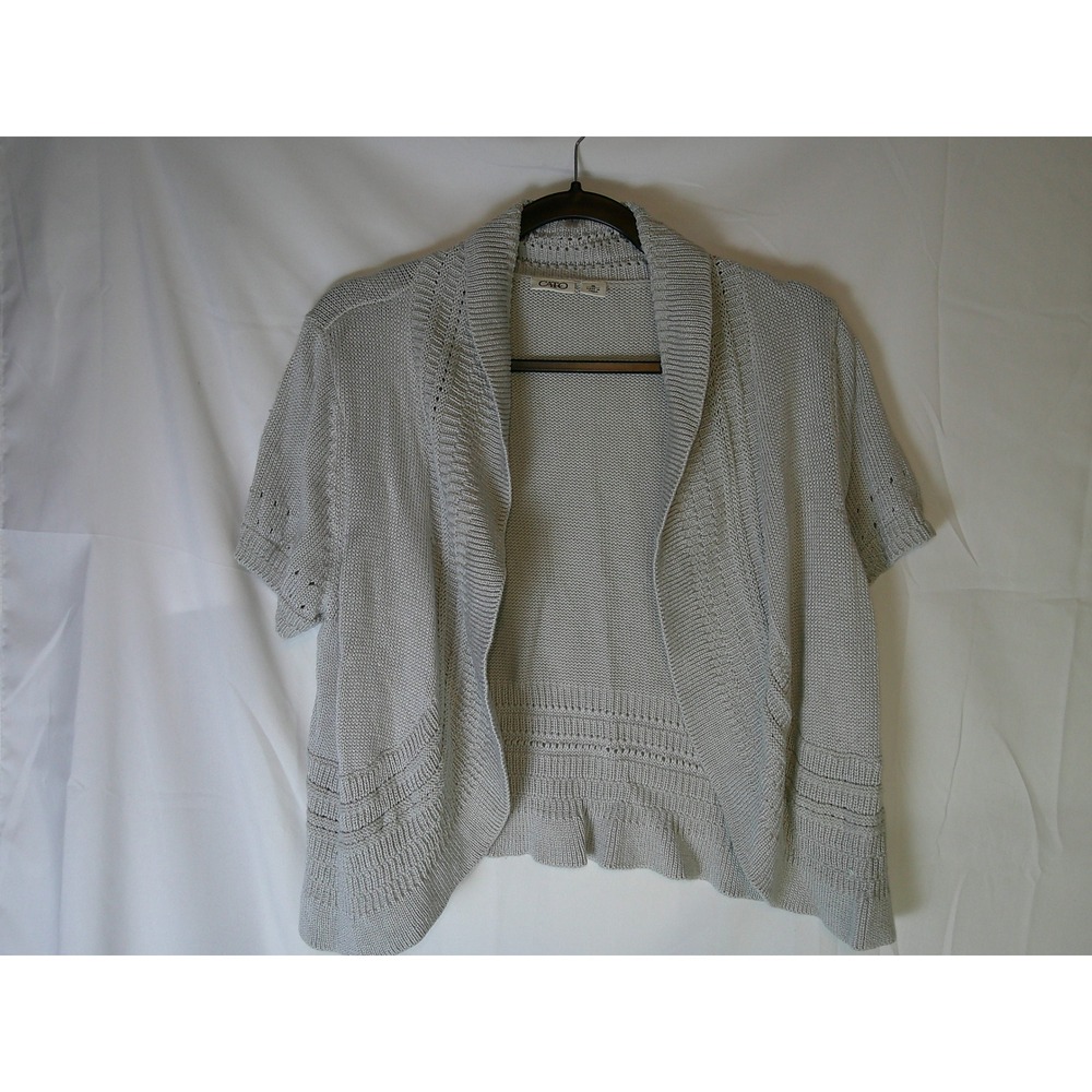 Cato Women XL Light Gray Open Front Cardigan Short Sleeve Pointelle Knit Sweater